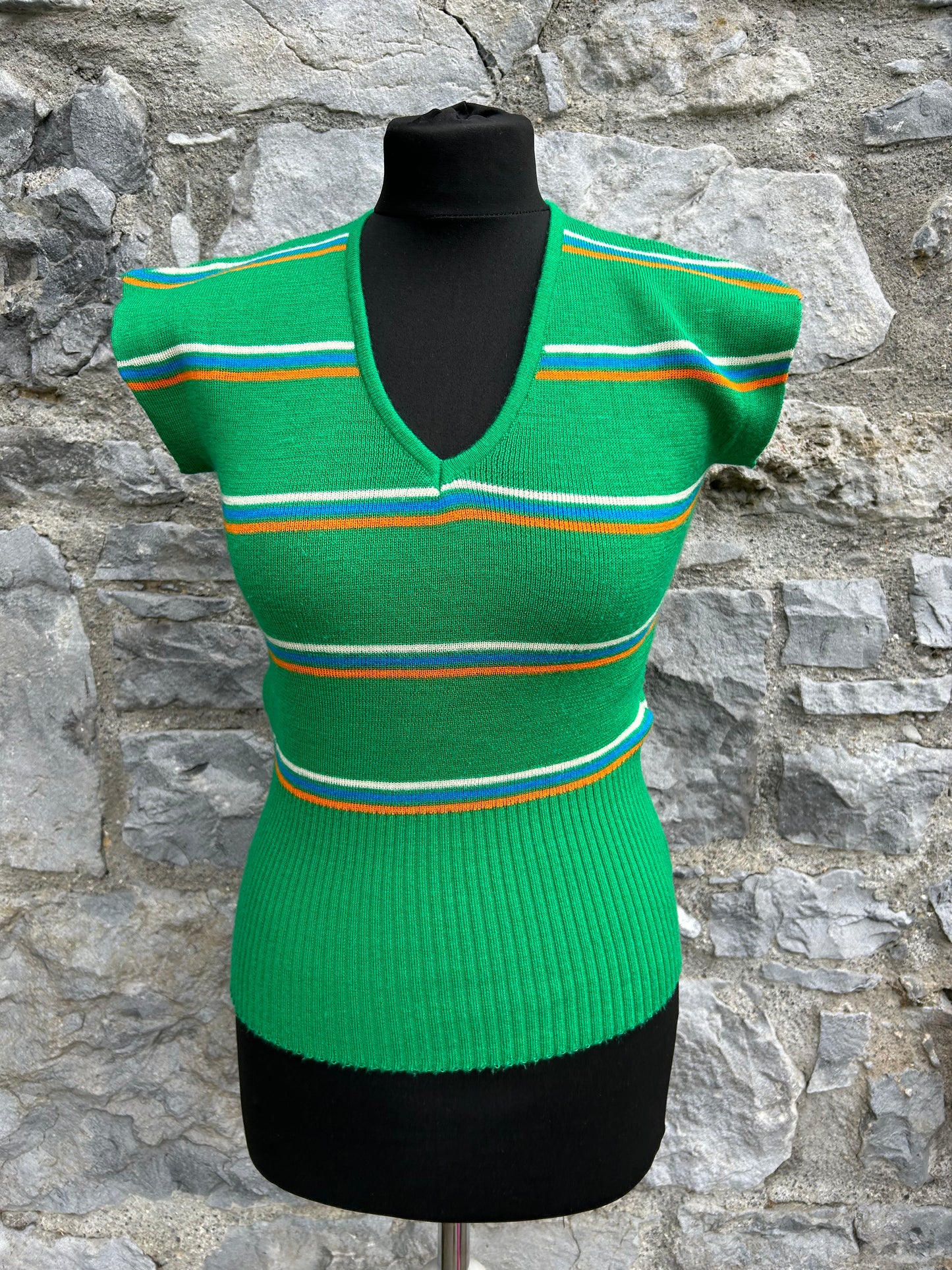 80s Green stripy knitted top uk 6-8