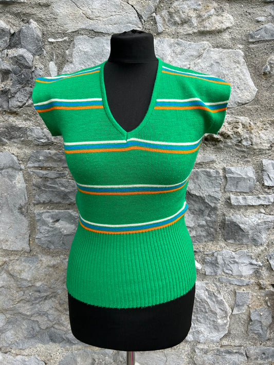 80s Green stripy knitted top uk 6-8