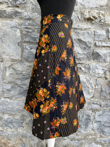 70s black floral skirt uk 6-8