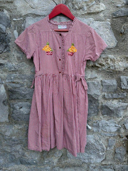 80s red check dress  8y (128cm)
