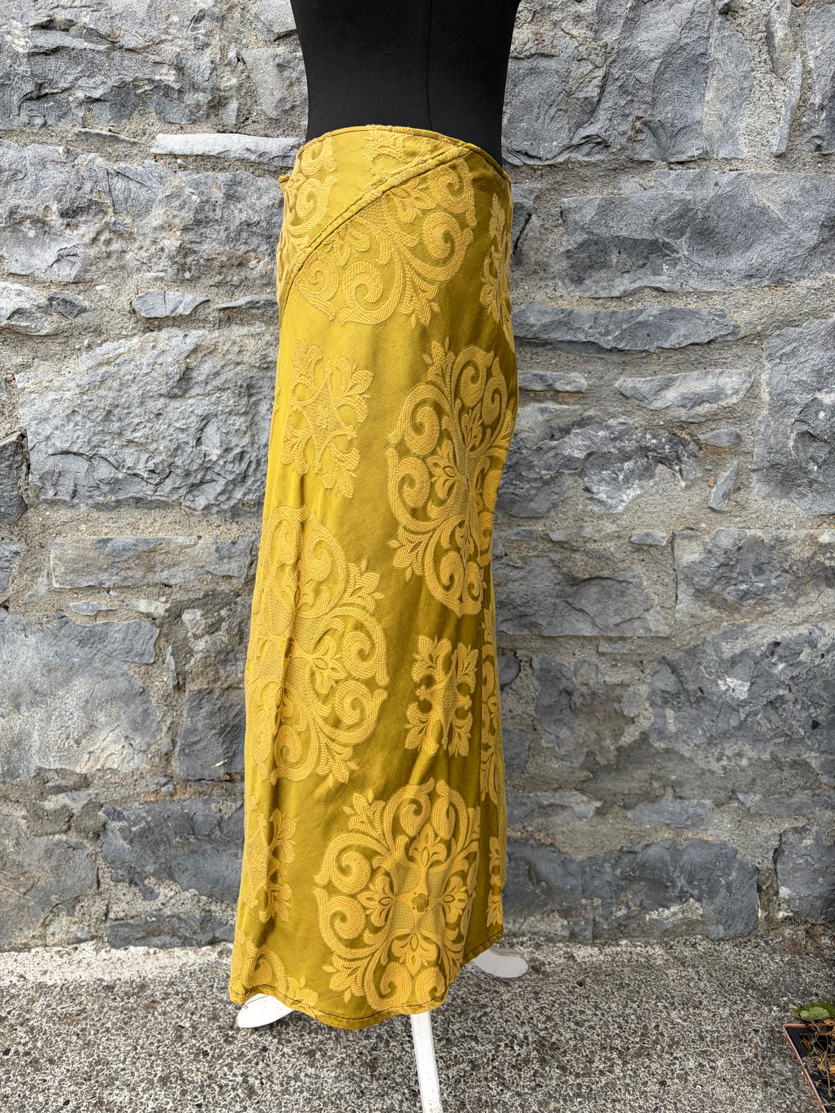 90s damask mustard skirt uk 10
