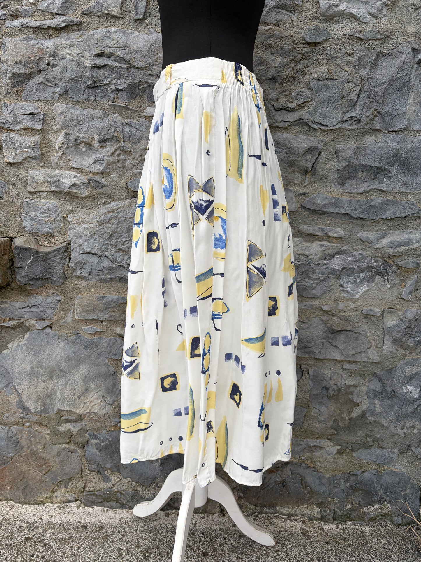80s white&yellow abstract skirt uk 12-14