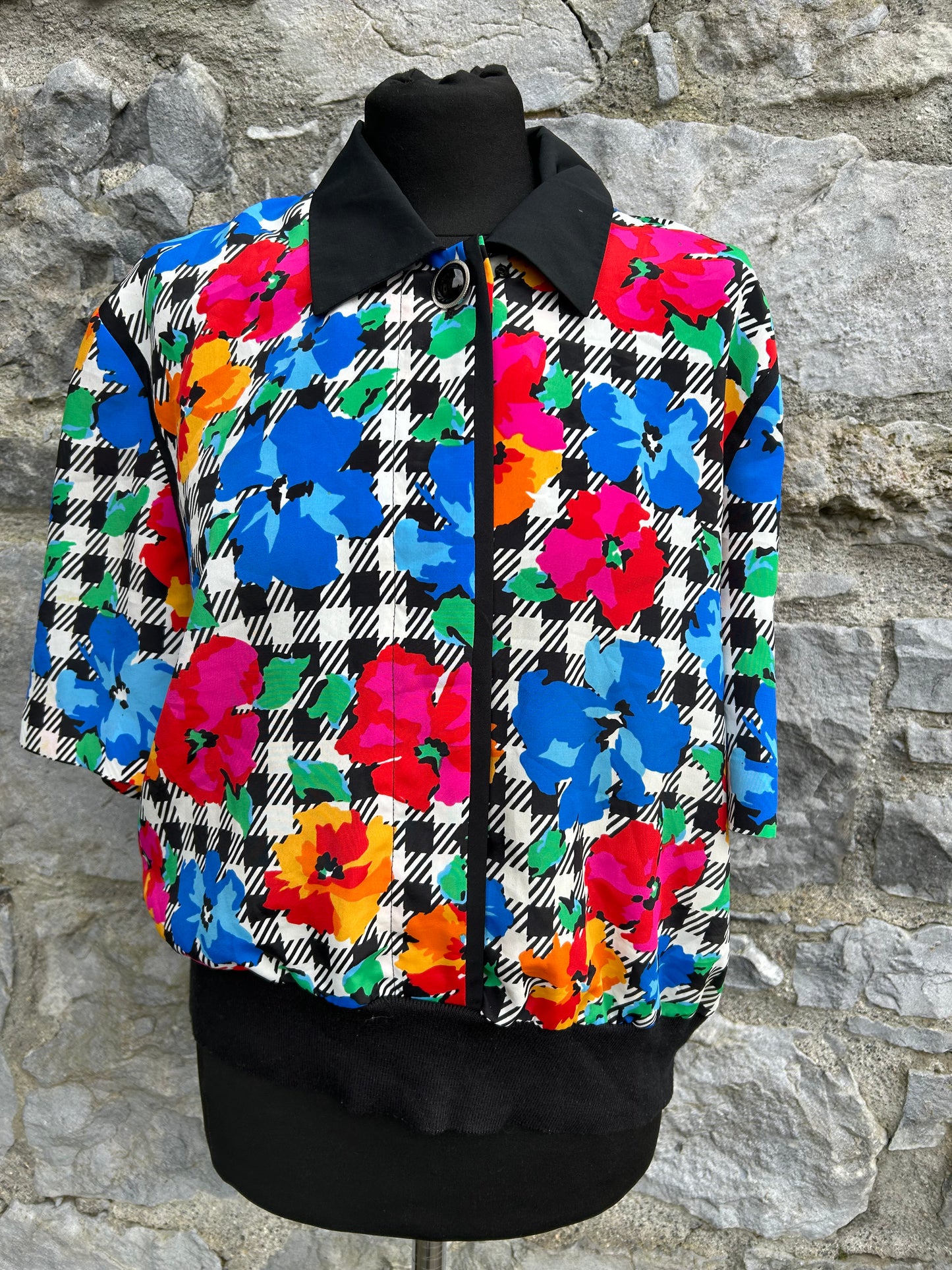 80s flowers&check blouse uk 12-14