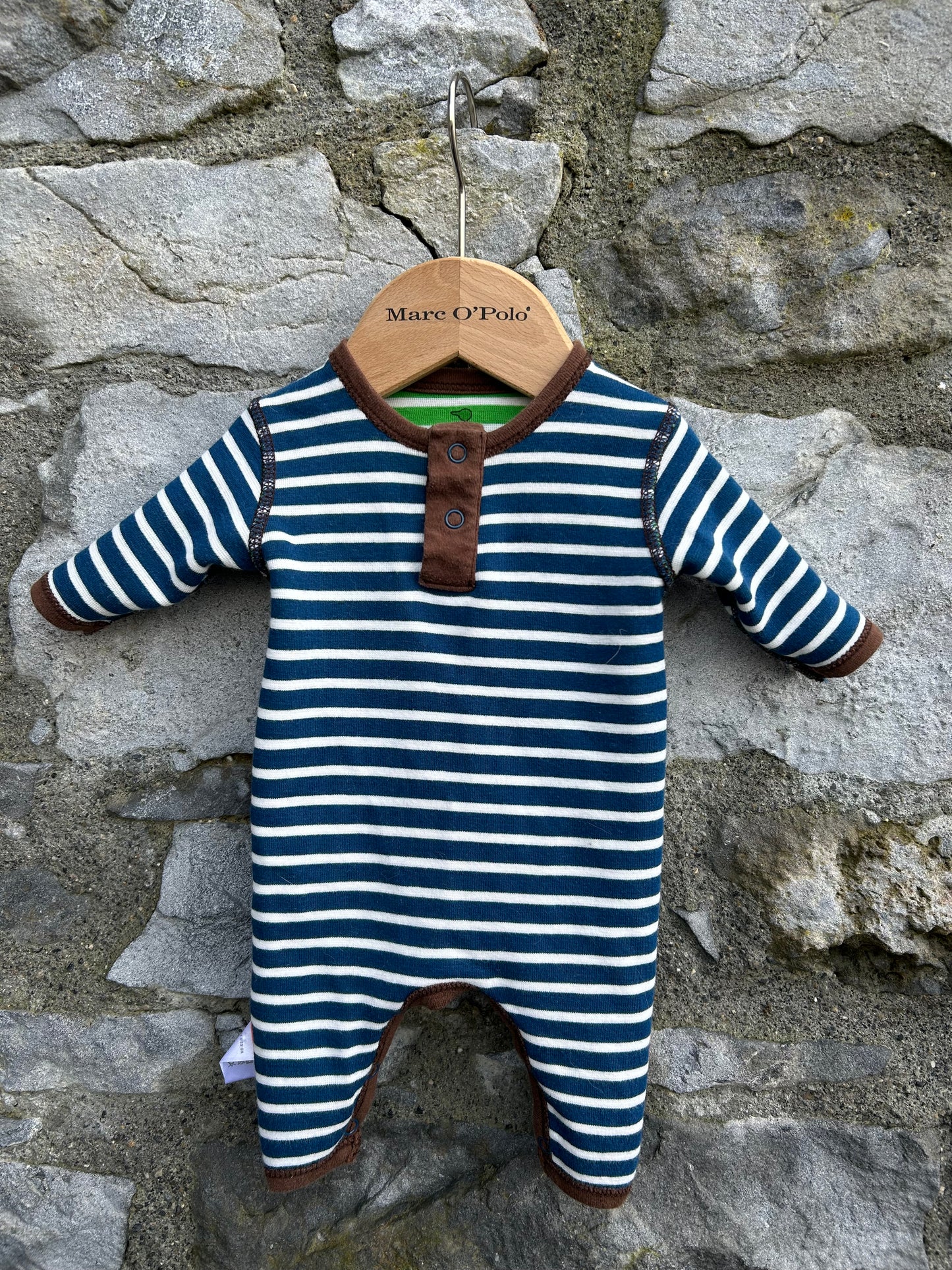 Reversible Green&blue stripy onesie  newborn (50cm)