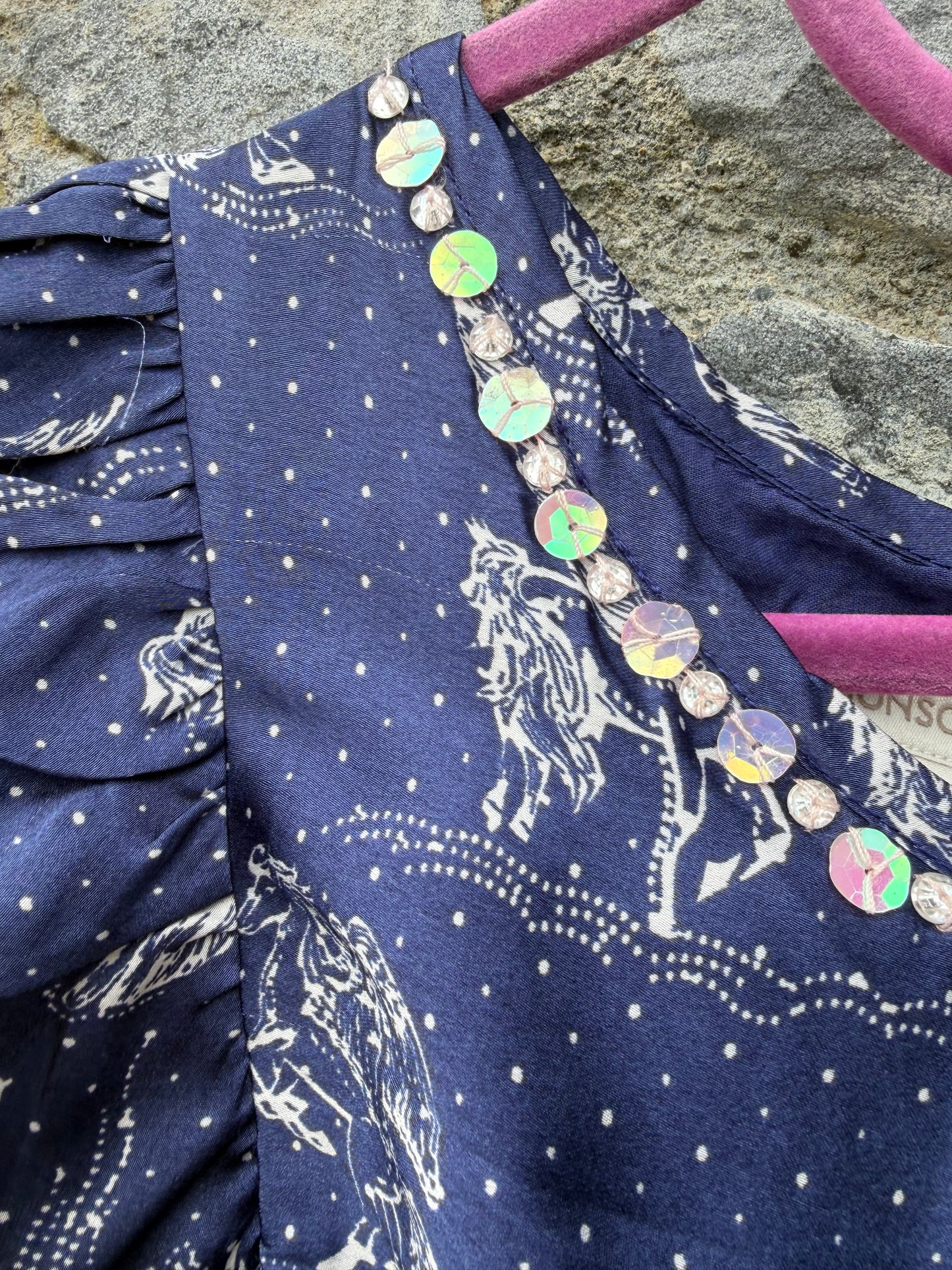 Unicorns dotty navy satin dress  9-10y (134-140cm)