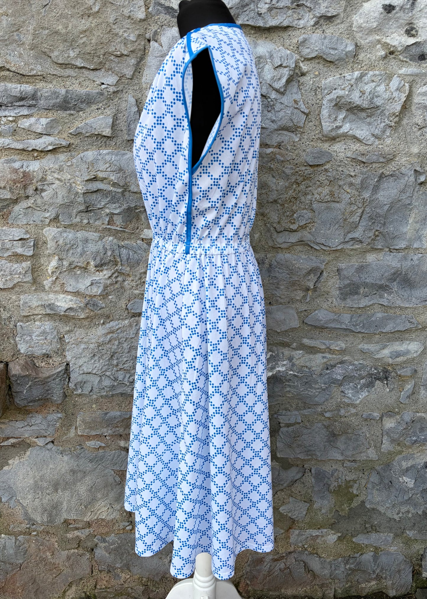 80s blue&white dress uk 10-12