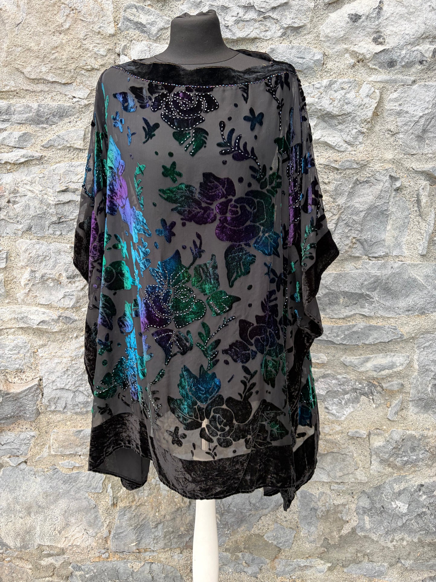 Stained glass floral velvet poncho uk 8-14