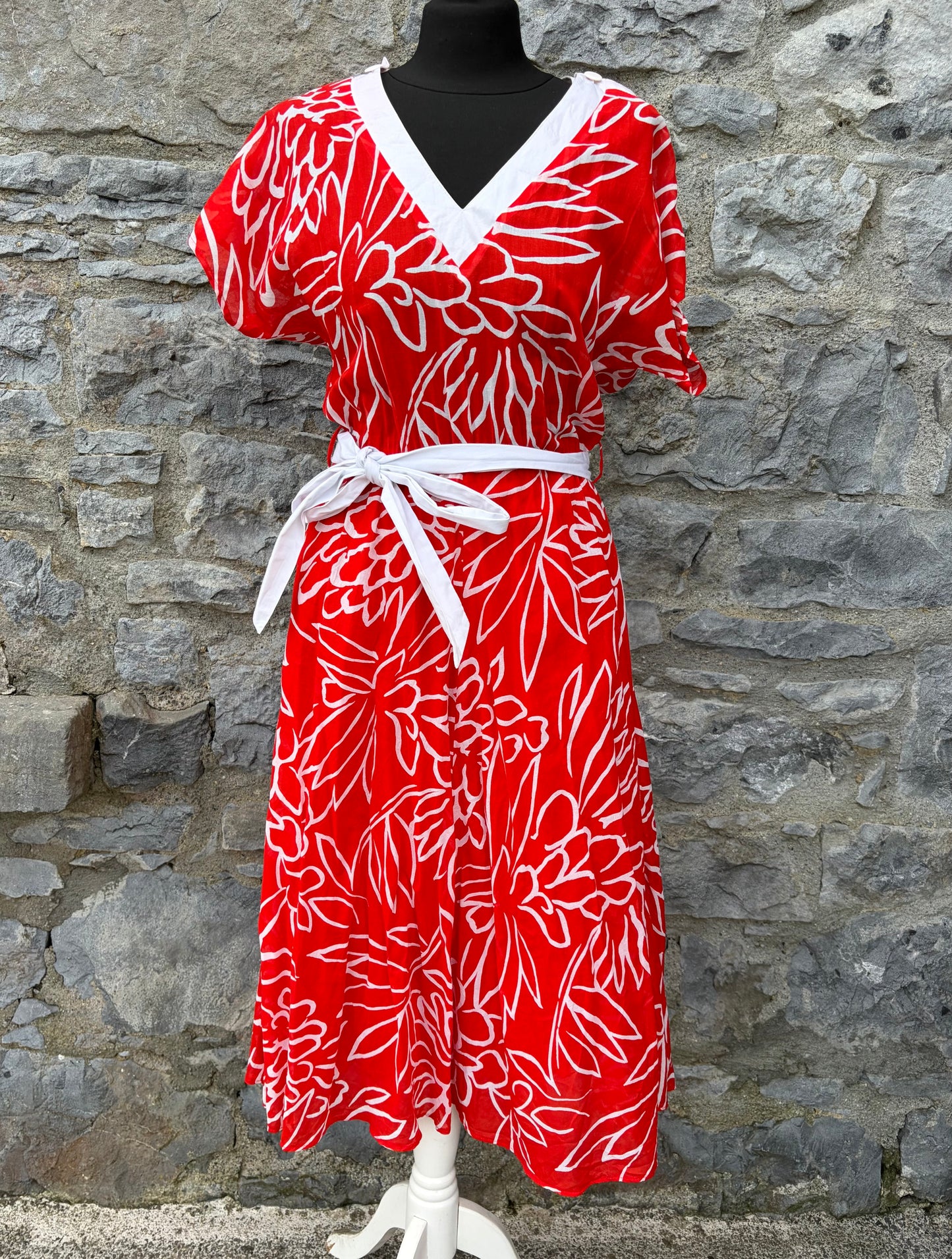 80s red abstract sheer dress uk 6