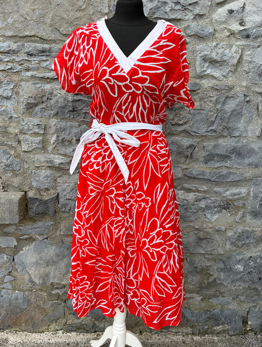 80s red abstract sheer dress uk 6