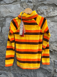 Orange&yellow stripes velour highneck top  4y (104cm)