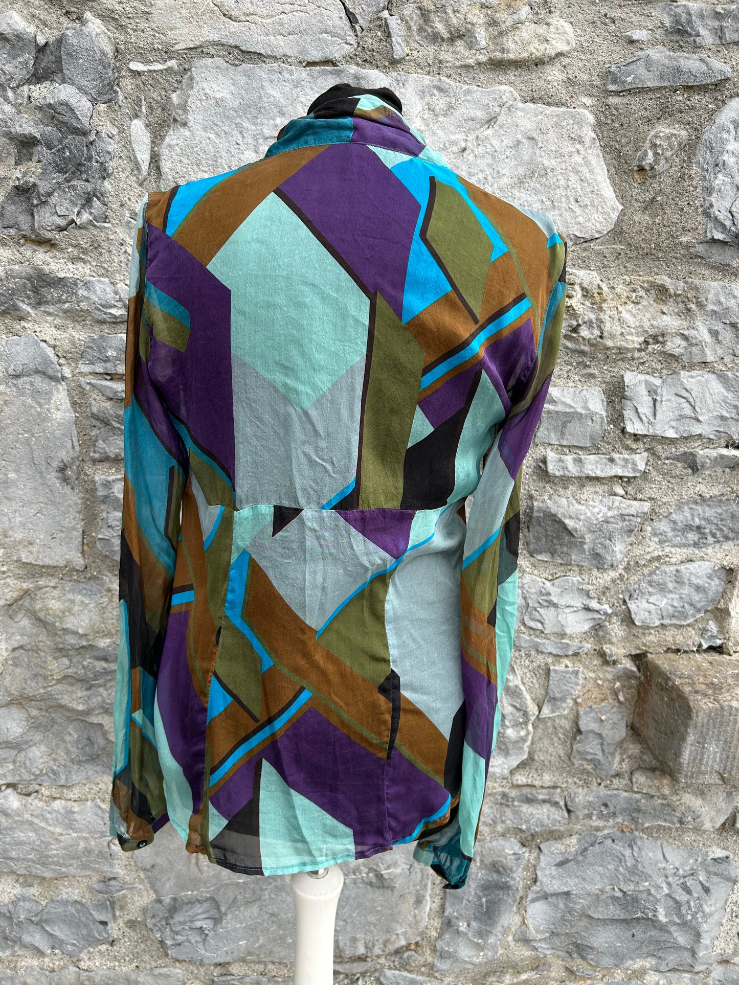 Geometric teal silk blouse uk 10