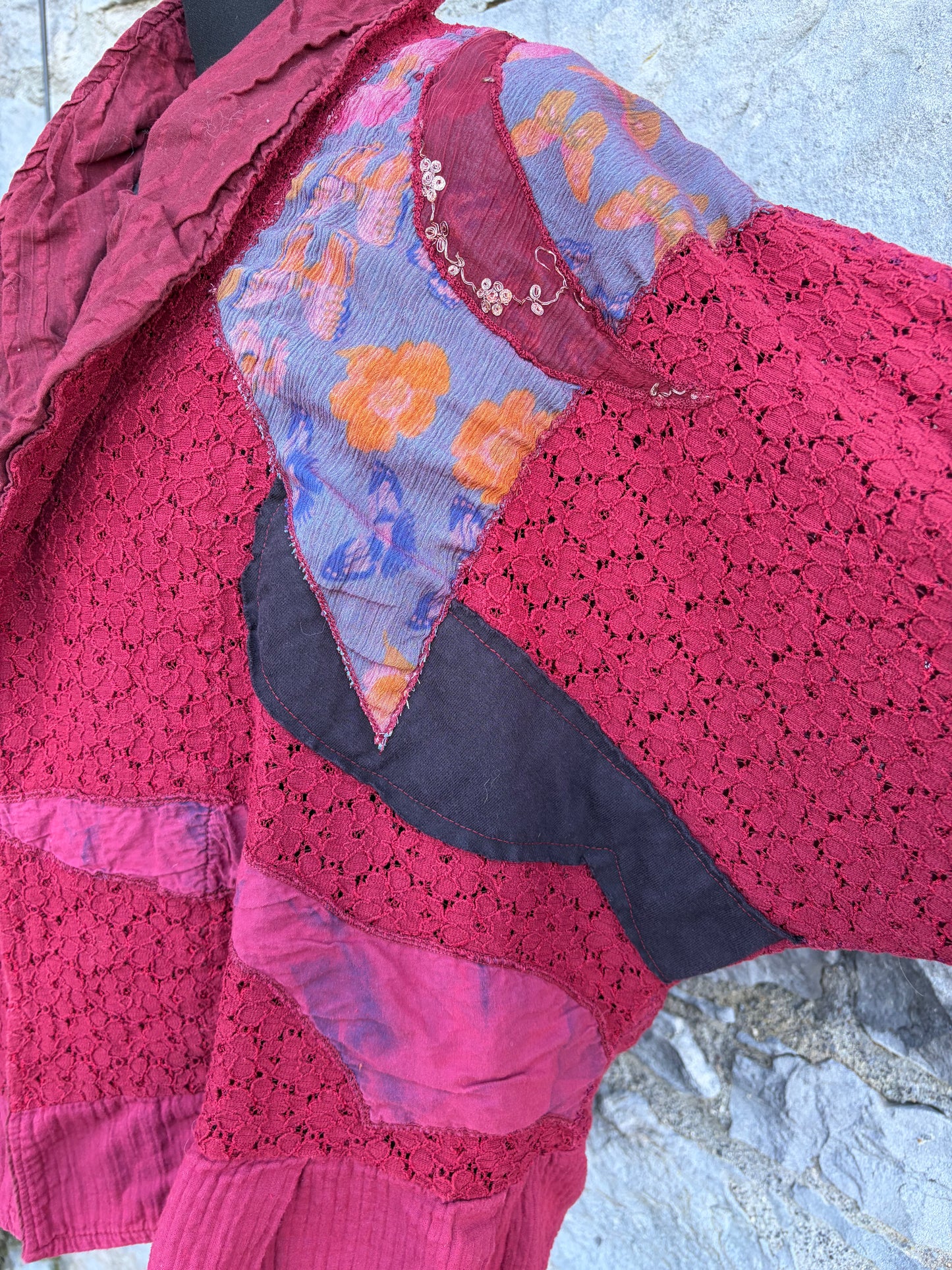 90s red patchwork open jacket uk 12-14