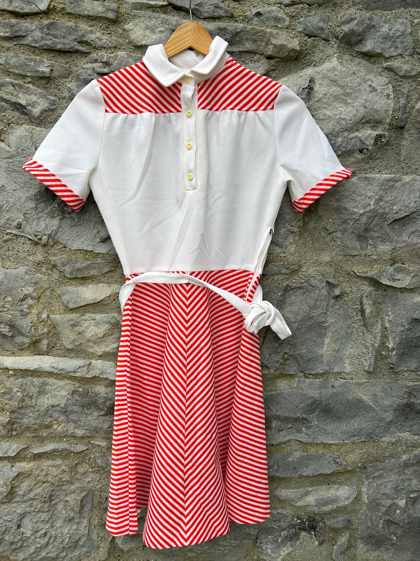 70s white& red stripy dress  12y (152cm)