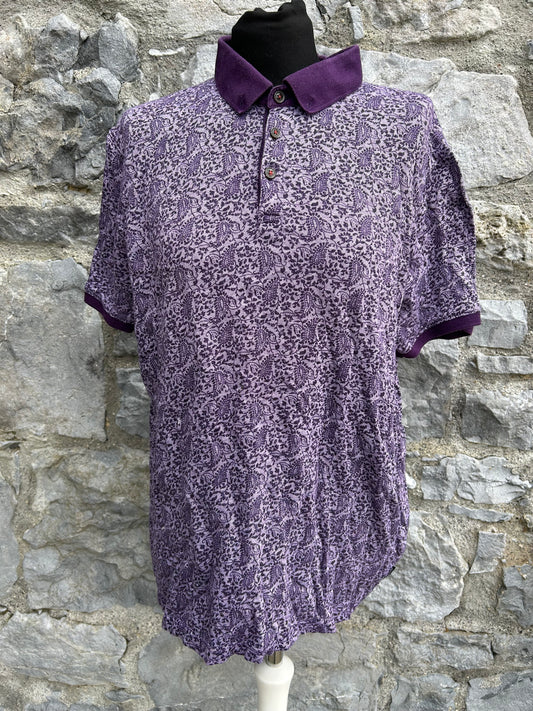 Purple floral polo top Small