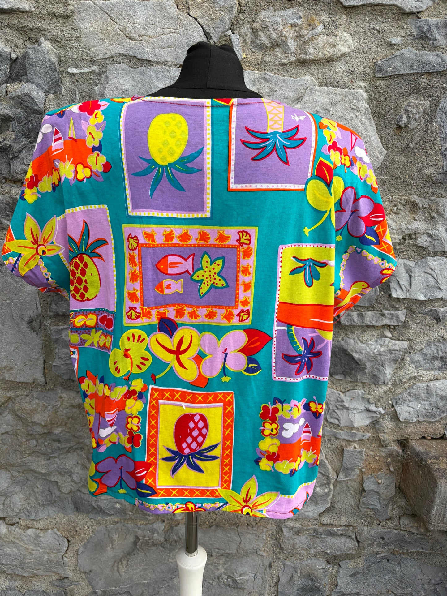 80s colourful patchwork blouse uk 12-14