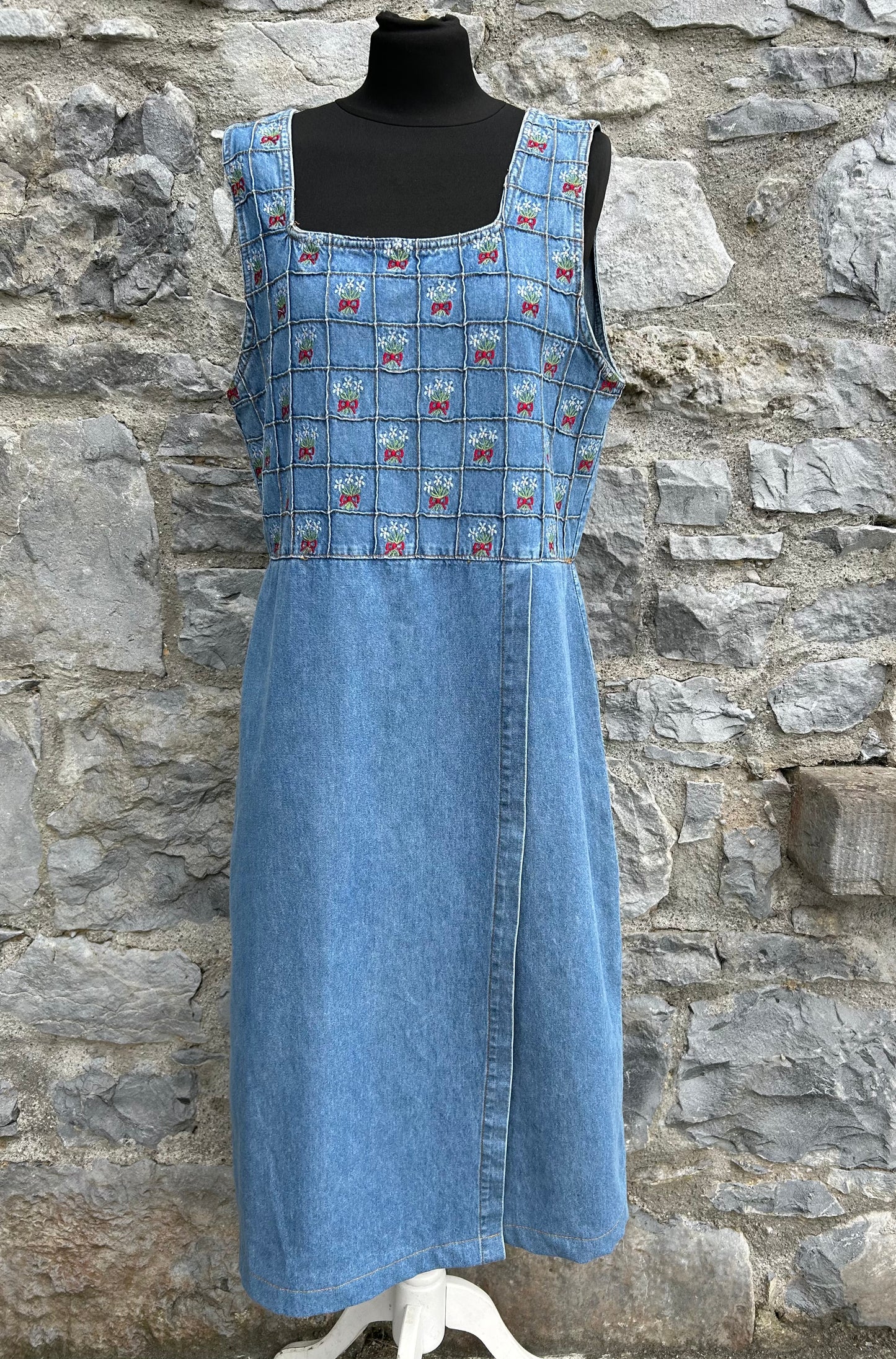 80s embroidered denim dress uk 12