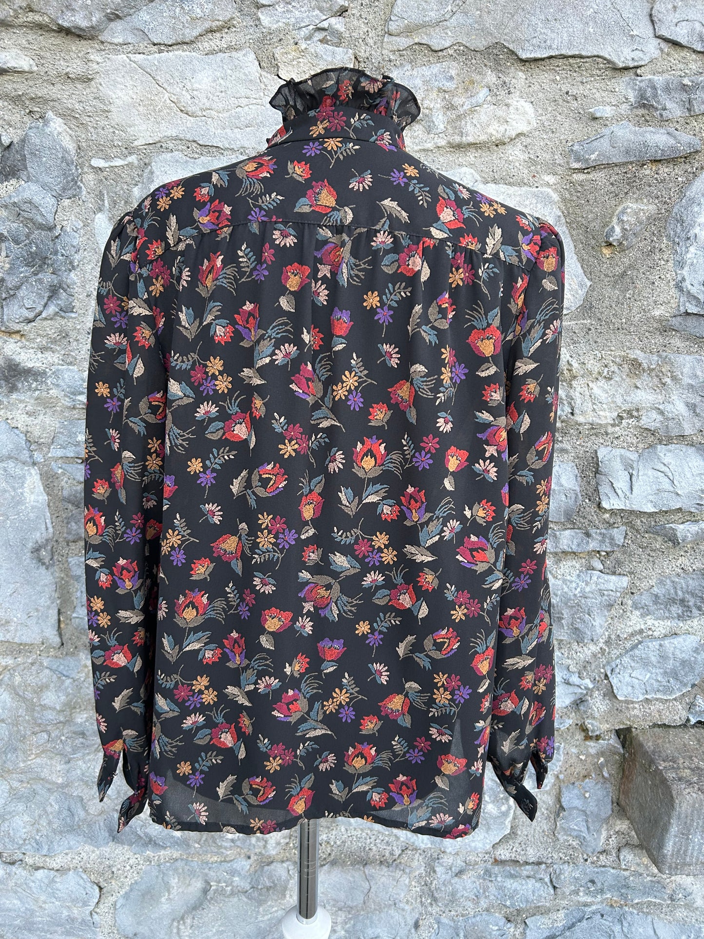 90s floral black blouse uk 12-14