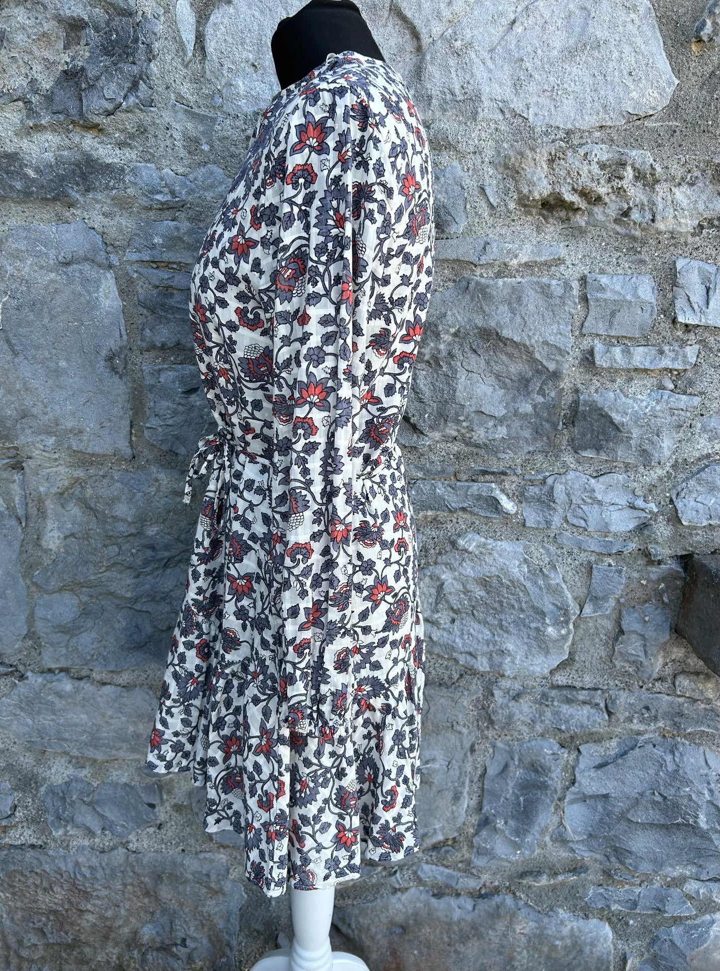 Grey botanic print cream dress  uk 8
