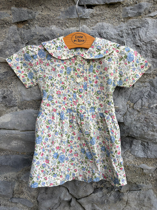 80s floral big collar dress  9-12m (74-80cm)