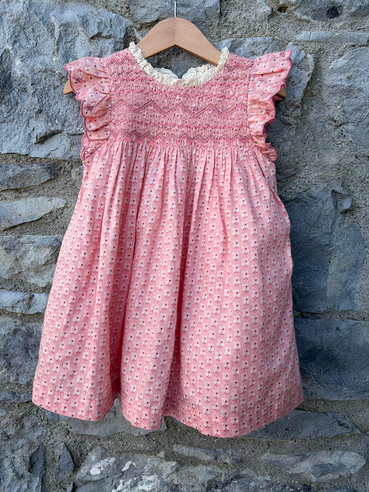 Pink shirred floral dress  18-24m (86-92cm)