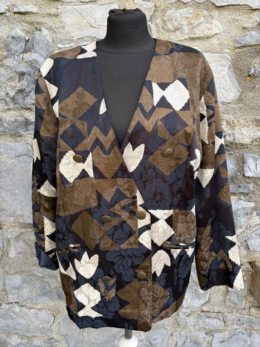 80s brown geometric jacket uk 14