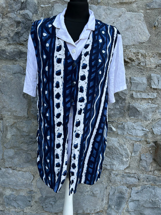 90s blue abstract waistcoat&blouse uk 12-14