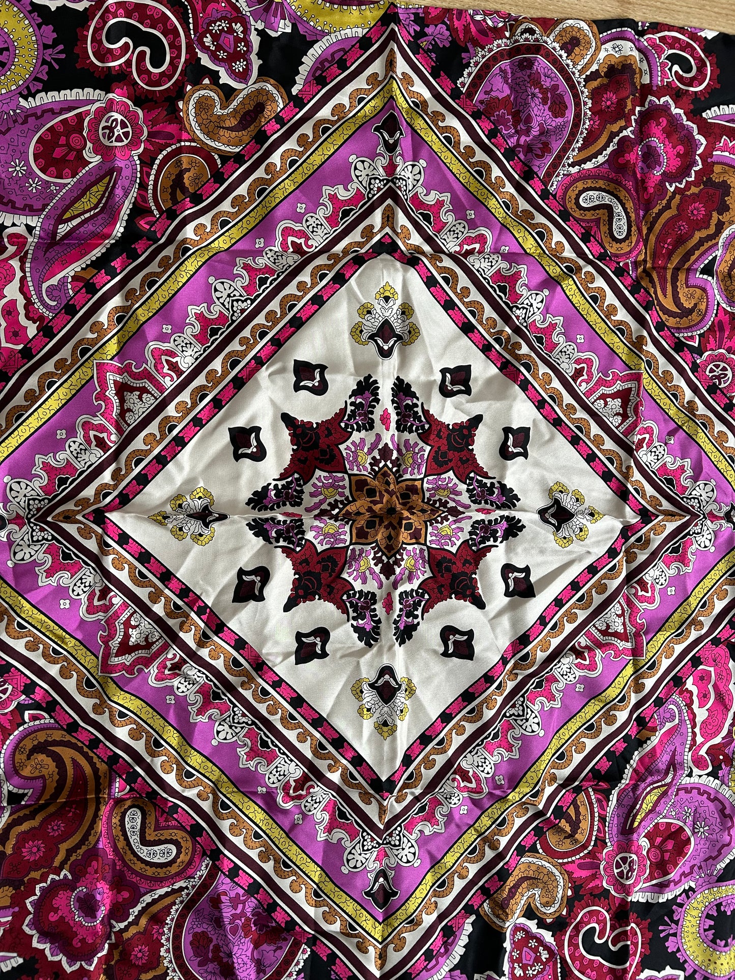 Purple paisley silk scarf
