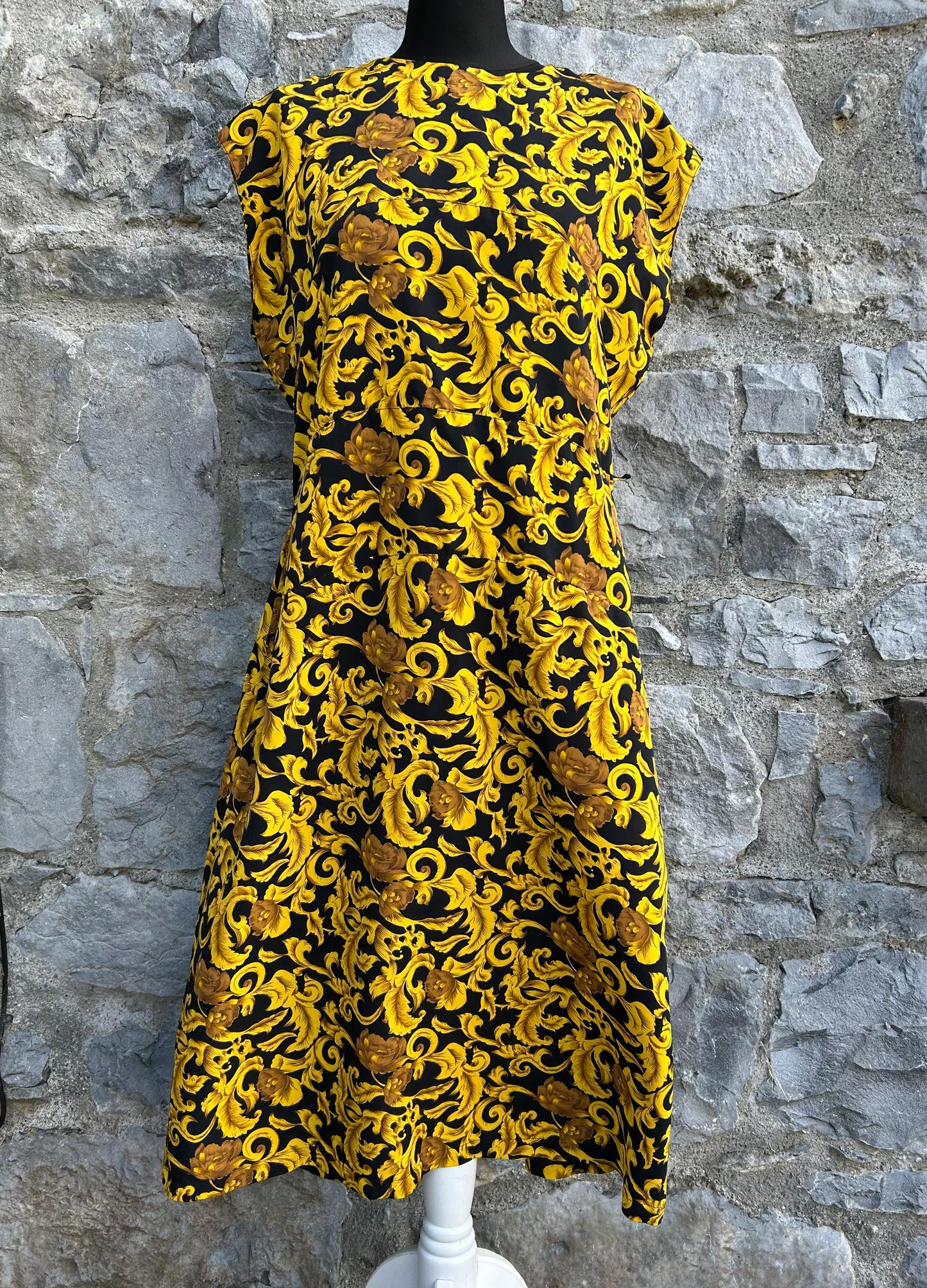 90s yellow damask dress uk 12