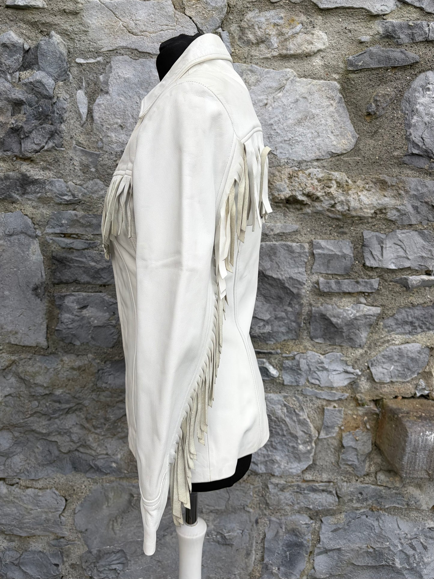 90s white fringe leather jacket uk 6