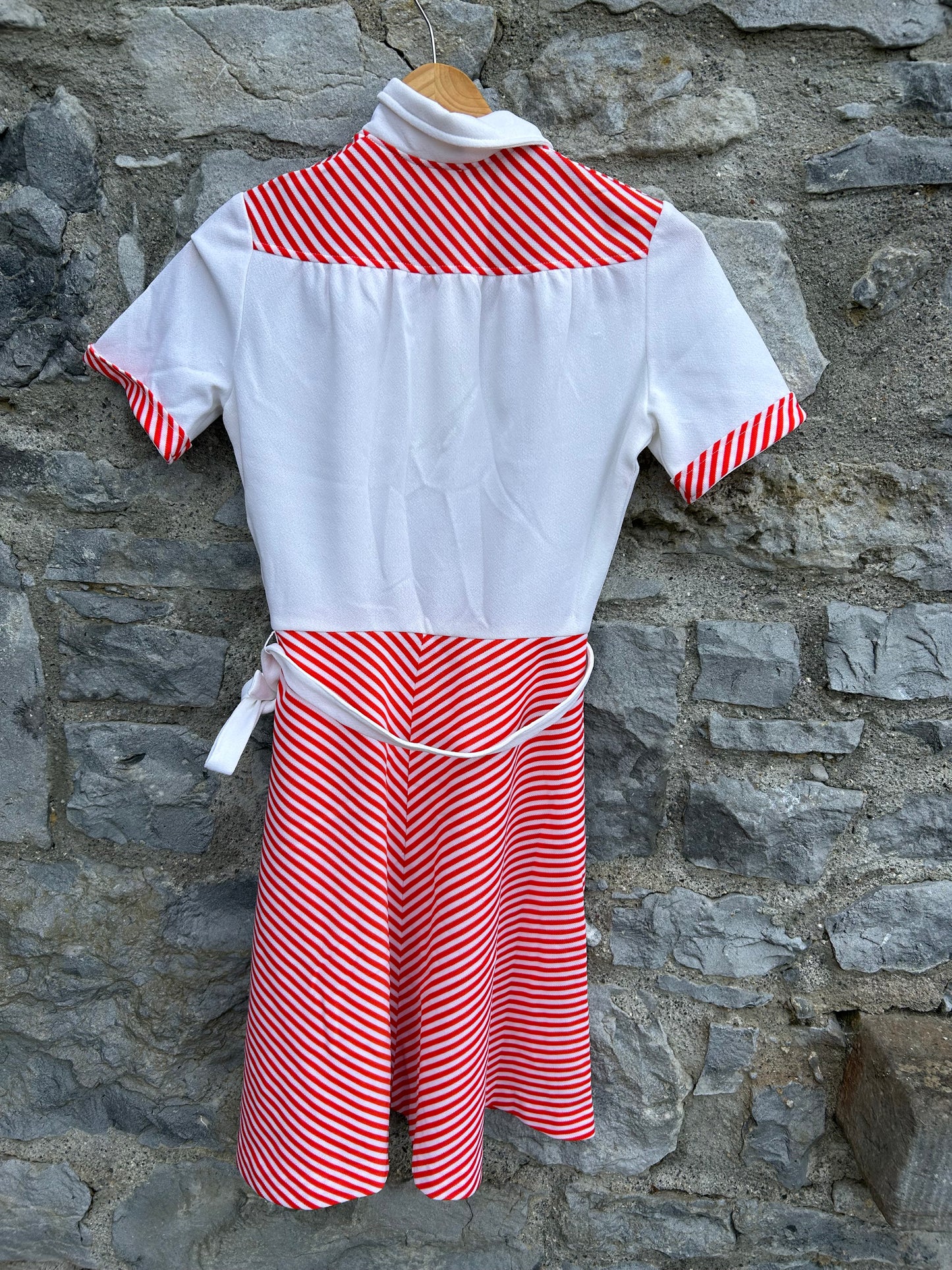 70s white& red stripy dress  12y (152cm)