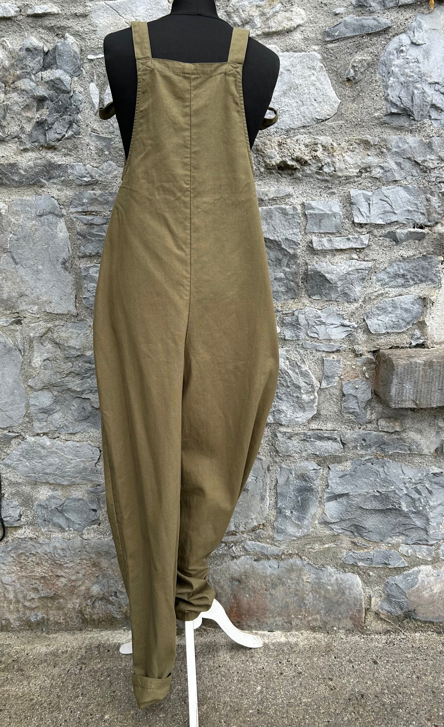 Cotton Dungarees in Dark Olive uk 12