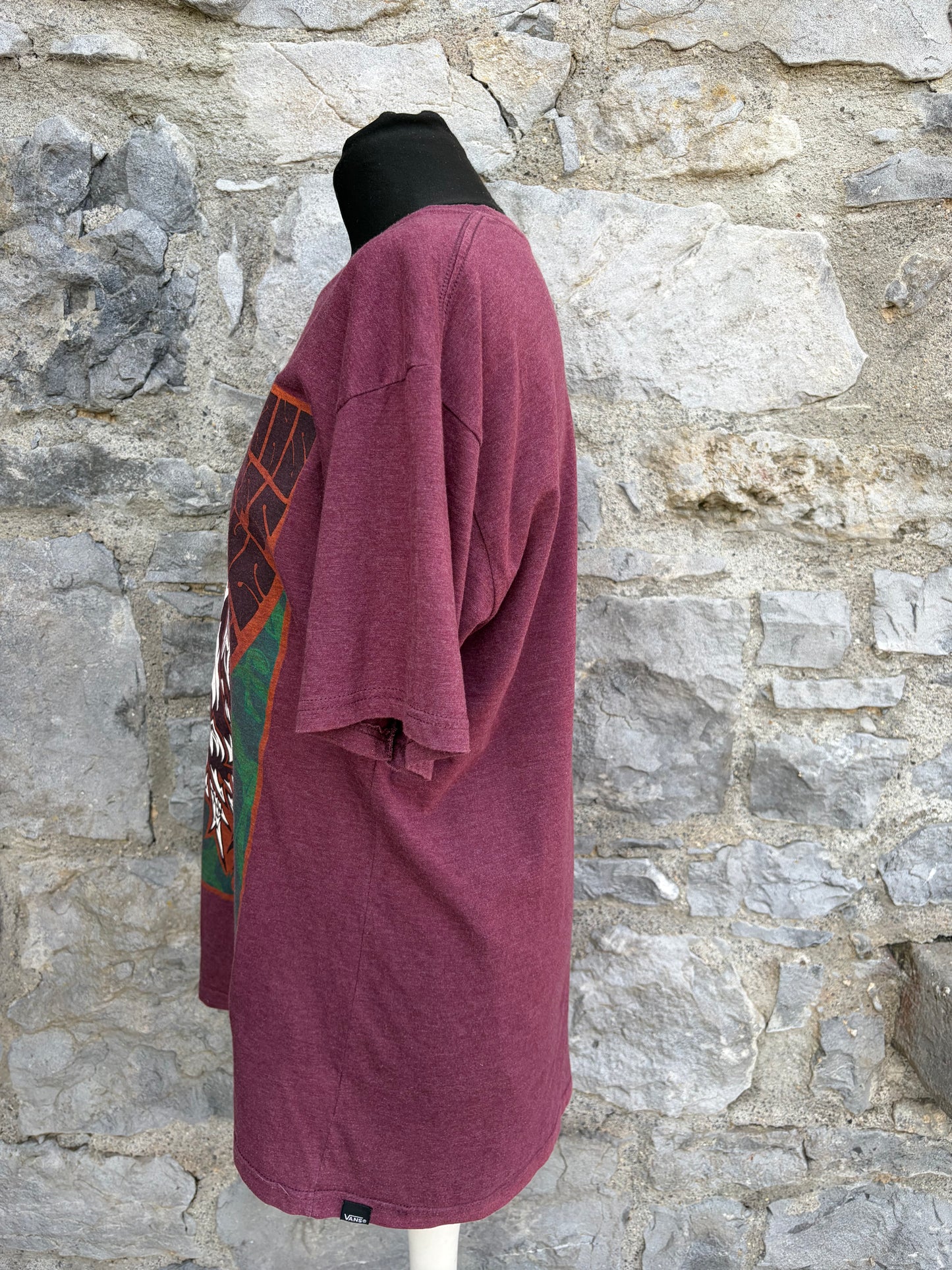 Tribal-style bird maroon T-shirt Small