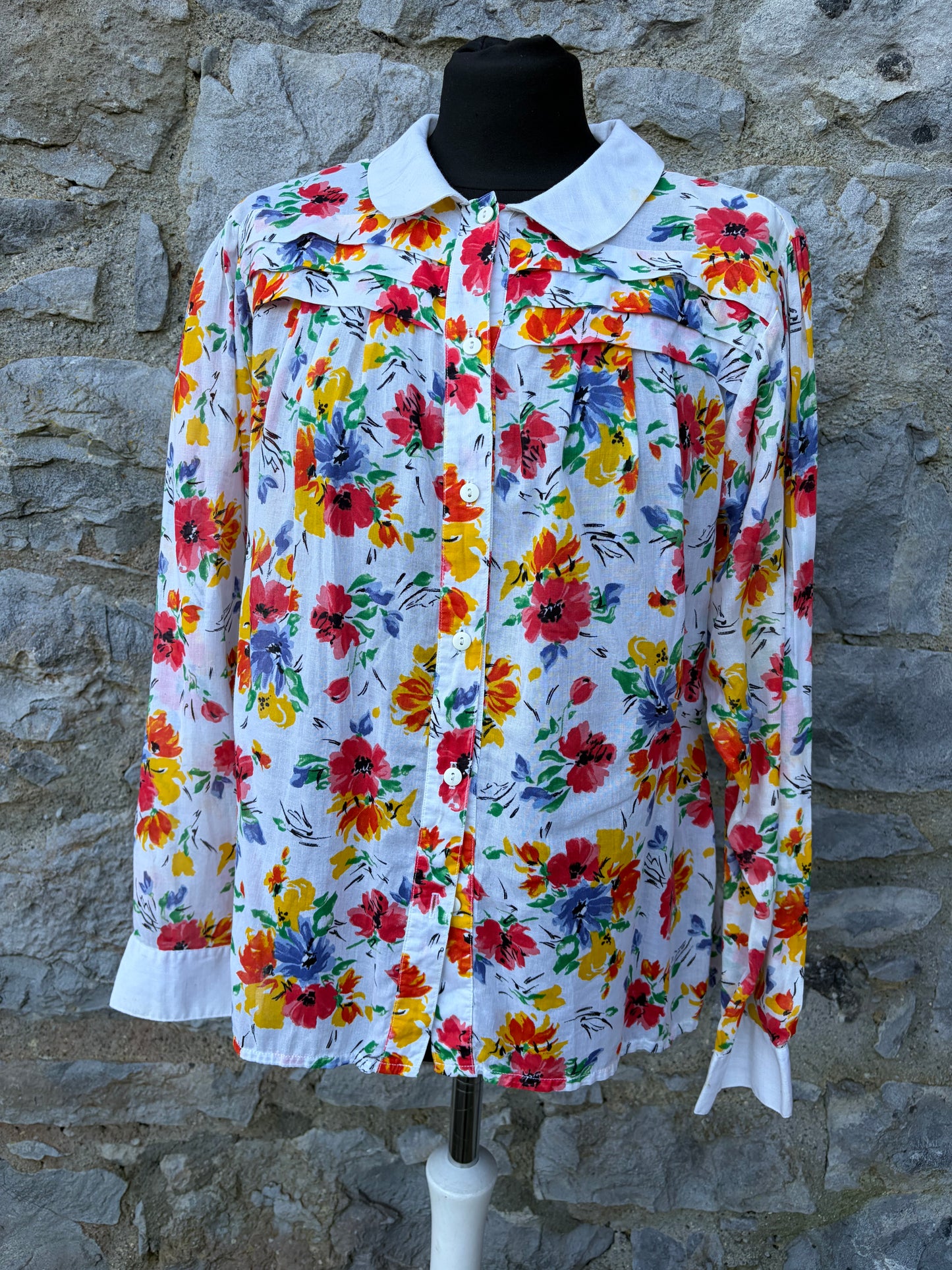 80s summer flowers sheer blouse uk 12-14