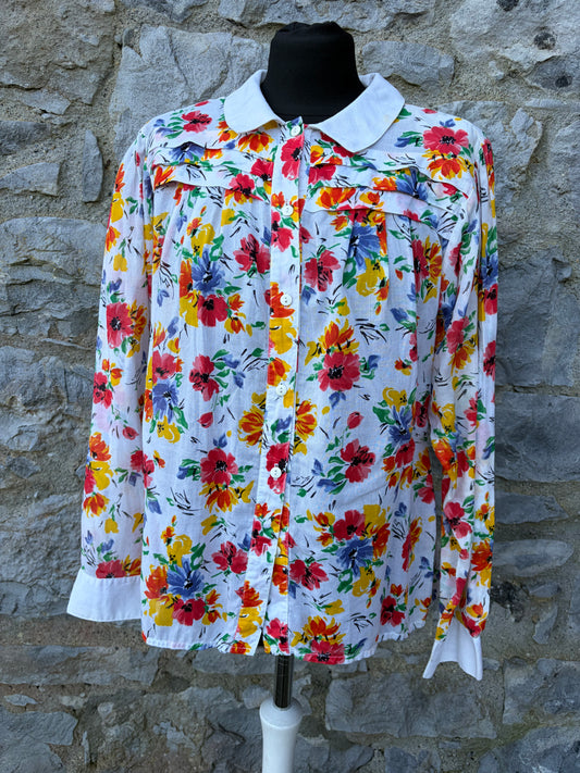 80s summer flowers sheer blouse uk 12-14