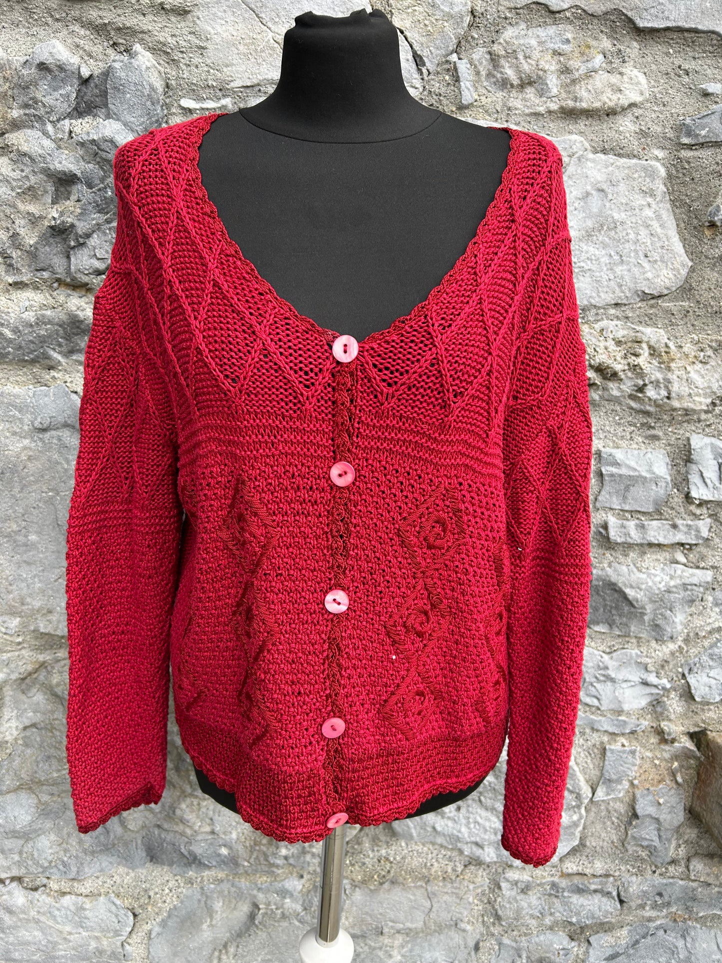 90s red diamonds cardigan uk 14