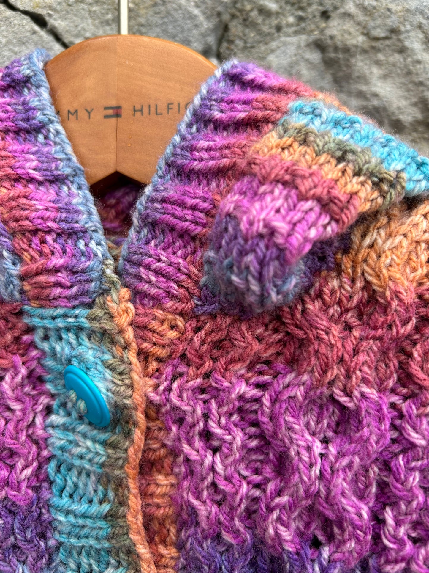 Colourful Aran style hooded cardigan  3-6m (62-68cm)