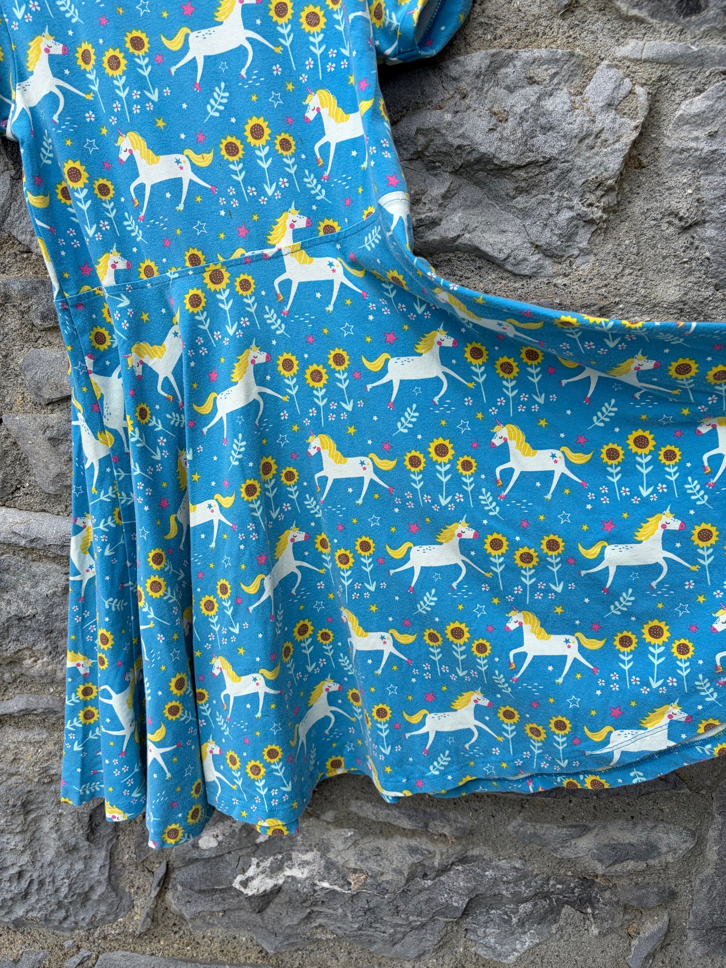 Unicorns&sunflowers blue skater dress  9-10y (134-140cm)