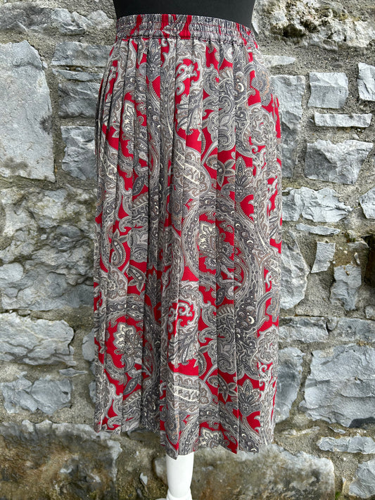 80s red&grey paisley pleated skirt uk 6-8