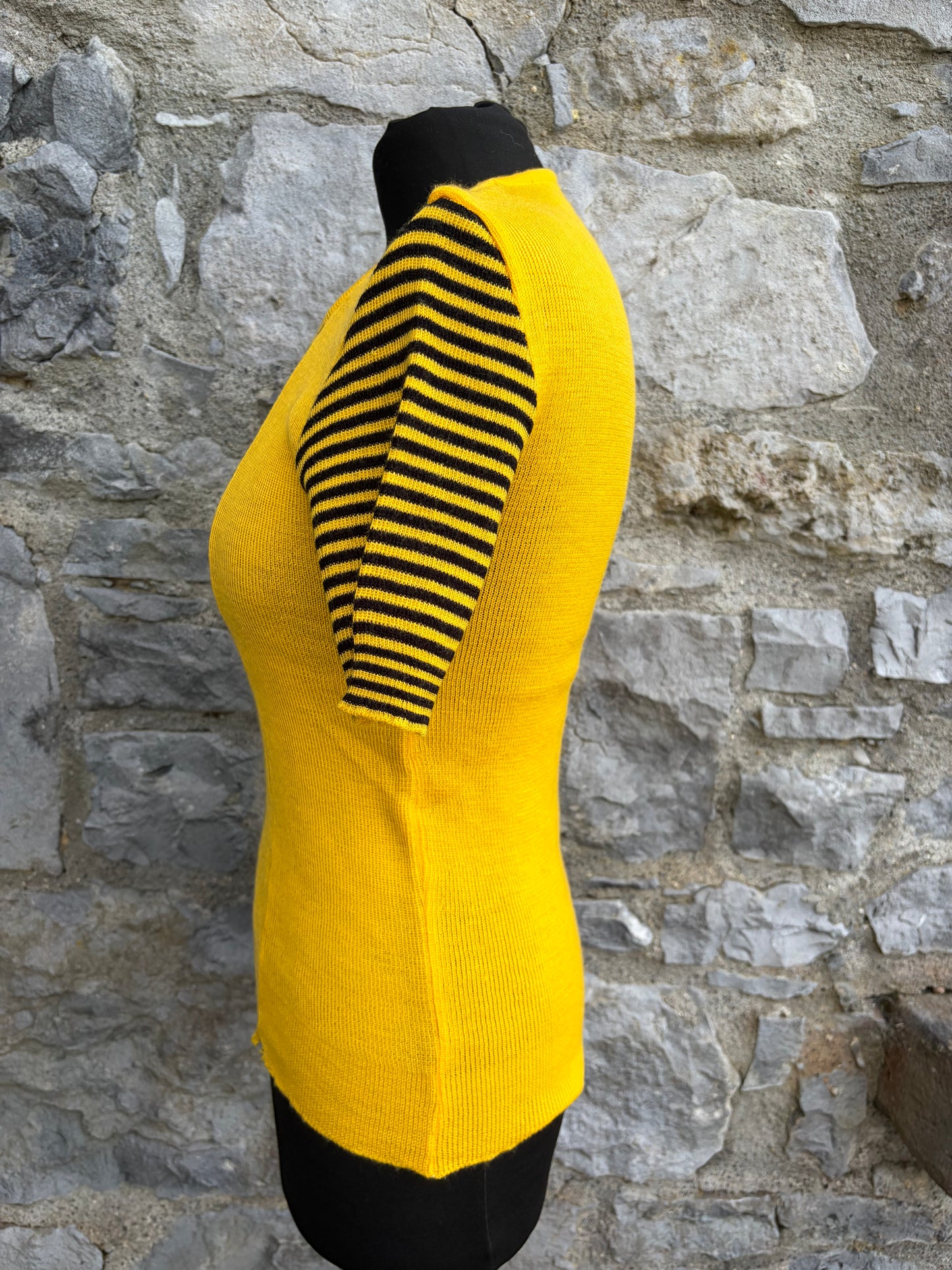 80s yellow&black knitted top uk 8-10