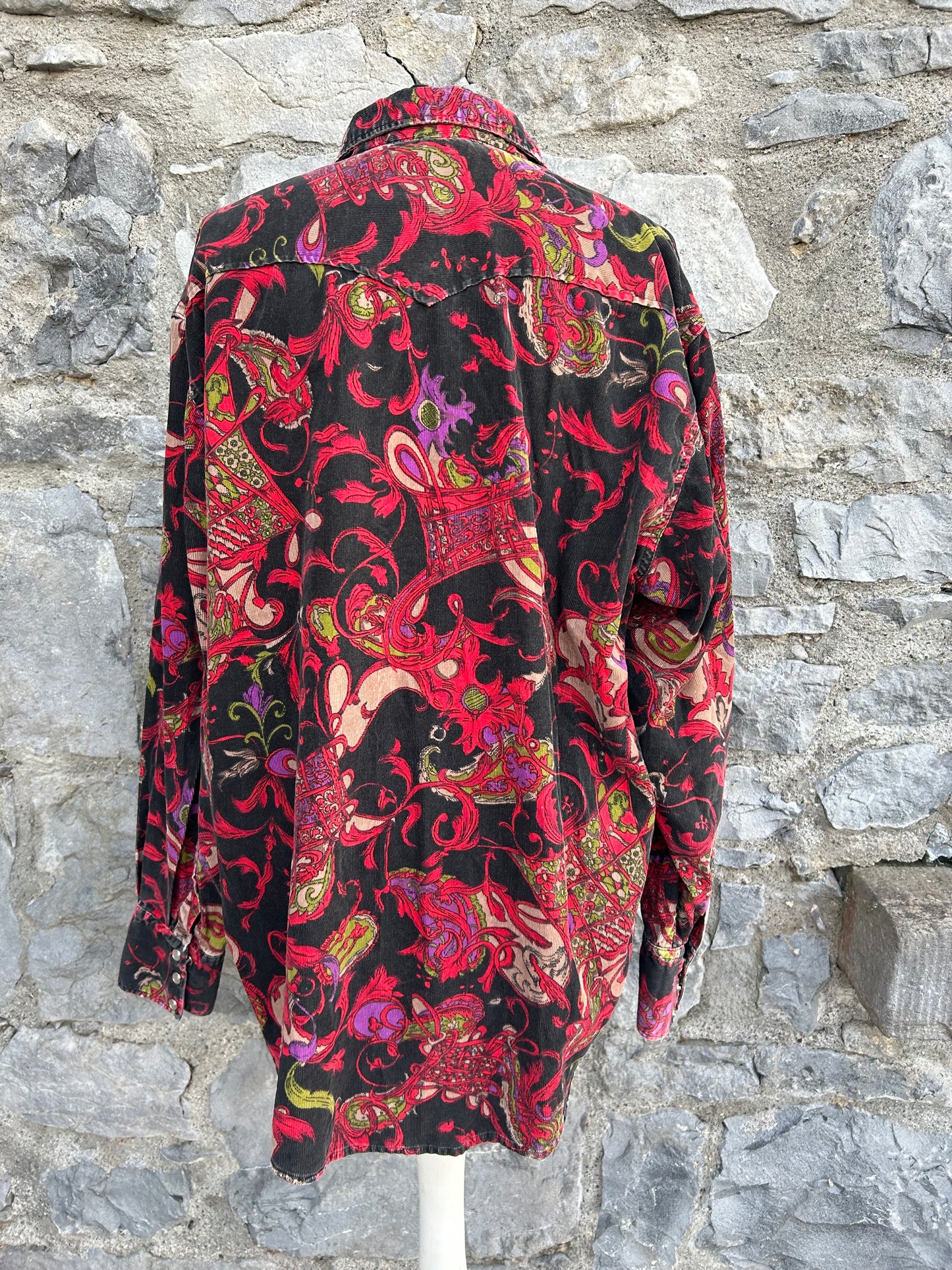 90s red&black paisley cord shirt Large