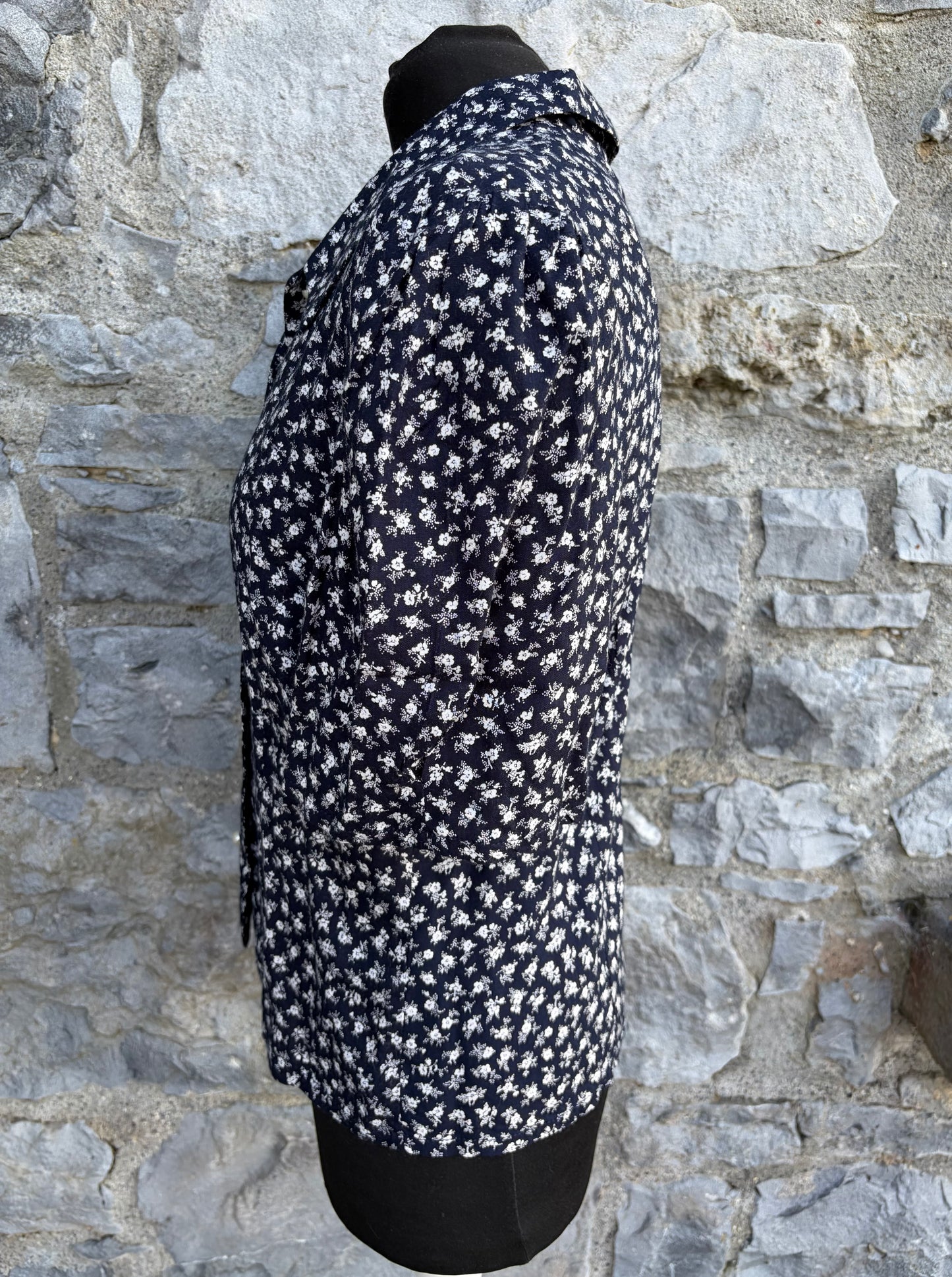 80s Black&white floral blouse uk 10-12