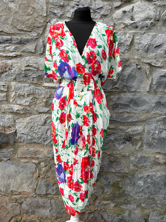 80s red flowers wrap dress uk 8