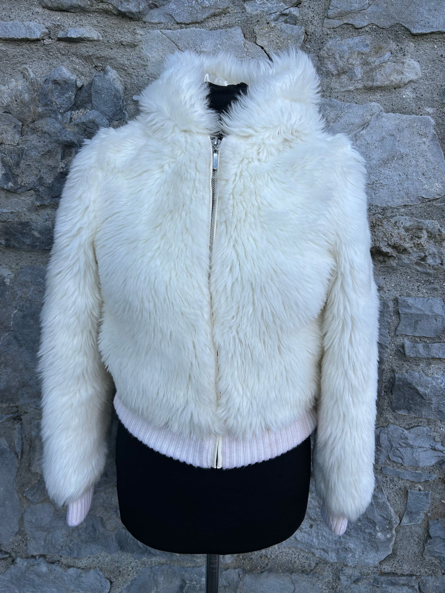 Y2K white furry cropped jacket uk 6-8