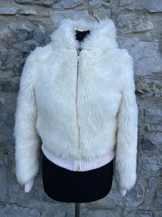 Y2K white furry cropped jacket uk 6-8