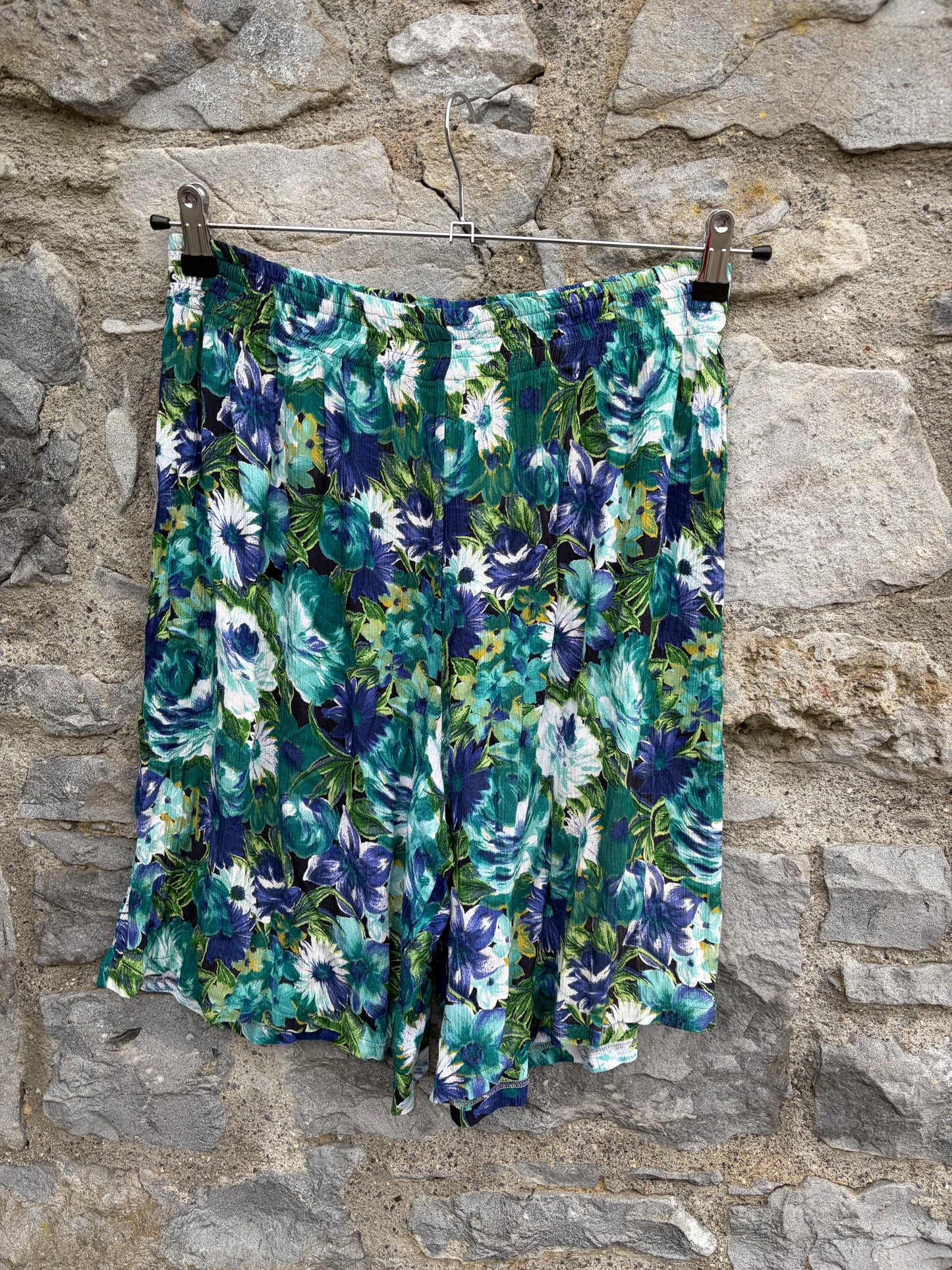 80s green&blue floral shorts uk 10-12