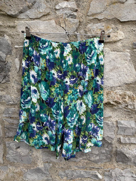 80s green&blue floral shorts uk 10-12