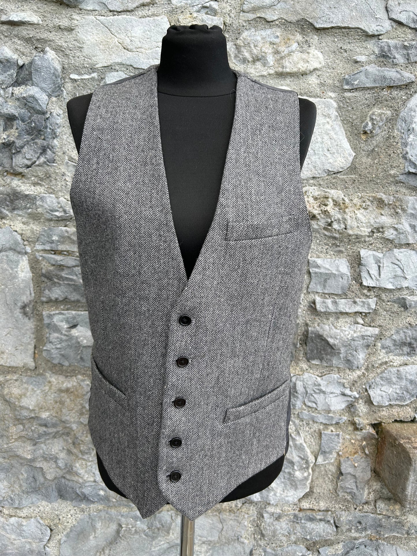 Grey chevron tweed waistcoat Small