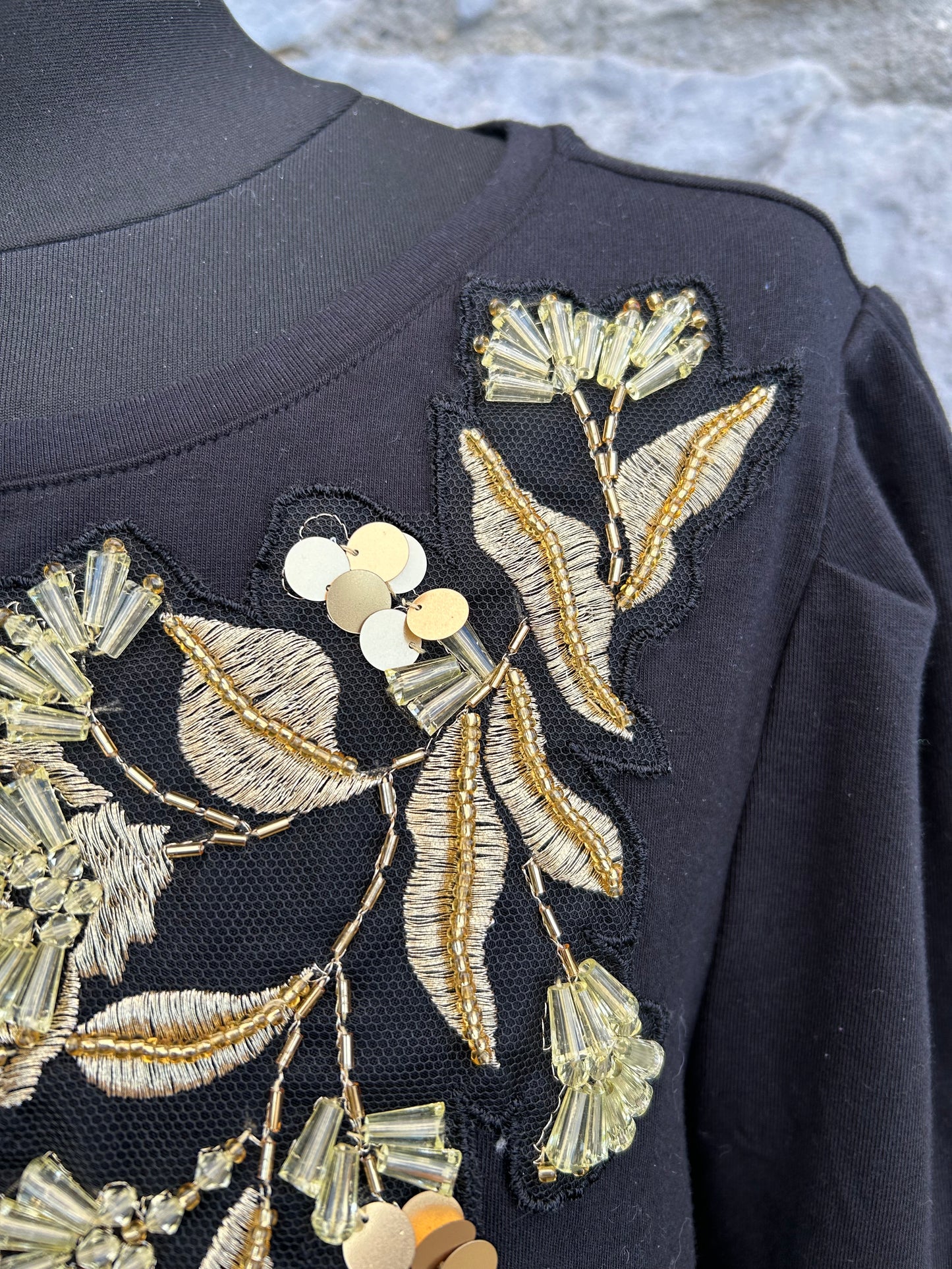 90s style gold embroidered black top uk 14