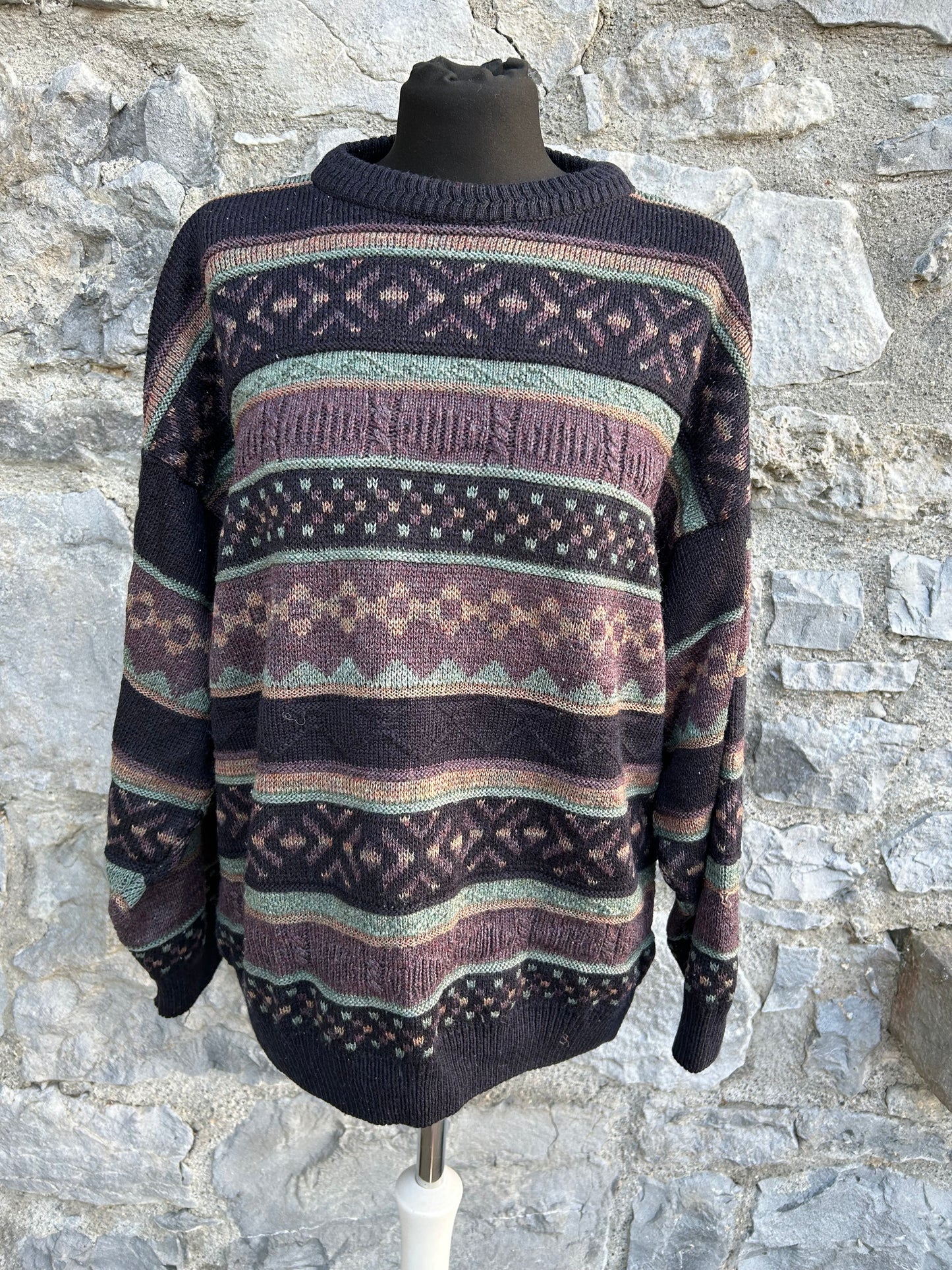 80s maroon geometric panels jumper S/M