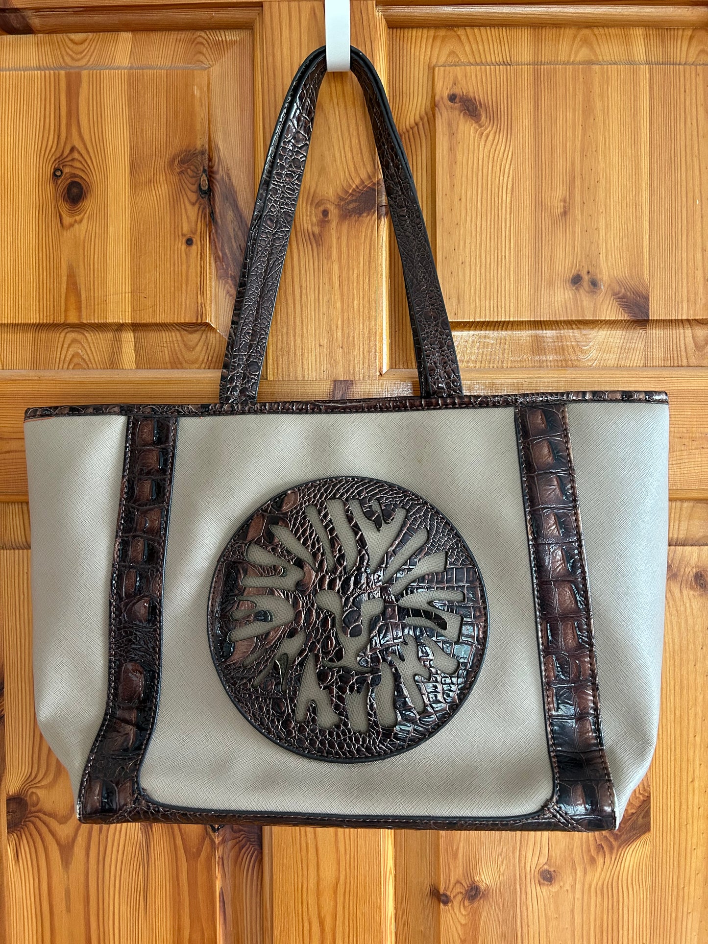 Beige and brown handbag